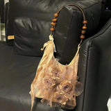 MQTIME  -   Fairy Core Rose Handbag Women Vintage Chinese Style Folds Chic Black Shoulder Bags Ladies Retro Sweet Cool Y2k Purses