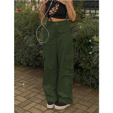 Mqtime Cargo women retro loose fashion wide-leg pants large pockets high-waist straight leg pants women's street baggy cargo pants