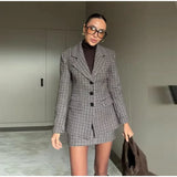  MQTIME  -  Elegant Plaid Women Set Slim Long Sleeve Lapel Button Coat Sexy Hip Package Skirts 2026 Spring Autumn Fashion Lady Outfit New