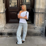MQTIME  -  Women's Solid One Shoulder Asymmetric Blouse Elegant Ruched Bust Minimalist Sleeve Tops Lady Fashion Date Night T-shirt