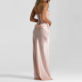 MQTIME  -  Chic Glitter Sequin Patchwork Satin Dress New Spring Sexy Strapless Backless Lace-up Dress Women Off Shoulder Hollow Party Dress