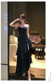 MQTIME  -  Women's Elegant Ruffles Long Dresses Fashion Spaghetti Strap Sleeveless Princess Party Dress Summer Slim Waist Casual Vestidos