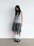  MQTIME  -  Vintage Polka Dot Bandage High Waist A-LINE Patchwork Japanese Skirts