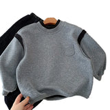  MQTIME  -  Kids Boys Sweatshirt Patchwork Plus Fleece Toddler Boys Pullovers Winter Round Neck Versatile Little Boys Hoodies