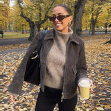 MQTIME  -  Stylish Minimalist Jacket Loose Double-ended Zipper Short Coat Autumn Chic Fashionable Casual Street Style Women's Outerwear