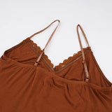 MQTIME  -  French Temperament V Neck Spaghetti Strap Sleeveless Slim Lace Patchwork Camis