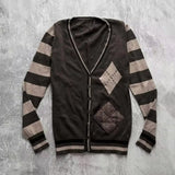 MQTIME  -  Fashionable and retro y2k millennium design sense striped geometric button knitted sweater, a new slimming and form-fitting top