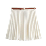 MQTIME  -  Women's Pleated Skirt High Waist Mini Skirt Women's Fashion Belt Short Skirt Casual Elegant Women's Skirt Summer