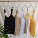 MQTIME  -  100% Linen Tops Button Down Solid Color Crop Tops Femme Boho Camis Holiday Solid Color Tank Tops Holiday Vest