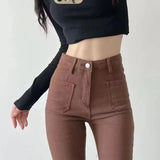 MQTIME  -  Women Flared Jeans Loose Denim Pants Bottom Straight High Waist Stretch Spring Autumn Solid Color Female Fashion Streetwear