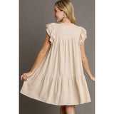 MQTIME  -  Cotton Boho Dress V Neck Petal Sleeve Embroidery Hippie Midi Dress Holiday Style Loose Fit Vestidos Ethnic Dresses