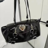  MQTIME  -  Y2k Gothic Flap Shoulder Bag Women Large Capacity Buckle Design Preppy Casual Commuter Underarm Bowling Bag Pu Leather Hanbag
