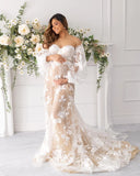 MQTIME  -  Lace Appliqued Prom Dresses Women Maternity Photoshoot Dress White Tulle Baby Shower Gown Customized Boho vestido de novia
