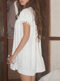  MQTIME  -  Sweet Summer Temperament Loose All Match Solid Peter Pan Collar Puff Sleeve Ruffles Dresses