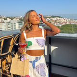 MQTIME  -  Printed Letter Vest Top Skirt Sets Women 2 Pieces Sleeveless Backless Short Tank A-line High Waist Long Skirts 2025 Summer Chic