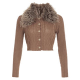 MQTIME  -  Vintage Winter Patchwork Turn Down Collar Long Sleeve Single Breasted Knitted Cardigan
