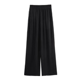 MQTIME  -  Summer Holiday Women Fashion Solid Elastic Waist Wide Leg Pants Female Casual Slim Side Pockets Folds Decorate Trousers