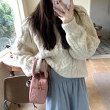 MQTIME  -  Women Knitting Sweater New Soft Knit Sweater Women's Retro Thickened Oversized Lazy Style Slim Fit Knit Top