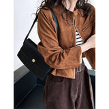 MQTIME  -  Autumn  Standing Collar Buckle Suede Coat Brown Beige Women's Short Motorcycle Jacket Top