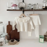 MQTIME  -  New Newborn Girls 2PCS Homewear Clothes Set Ribbed Ruffle Lace Collar Long Sleeves +Culotte Outfits Sweet Infant Baby Girl Suits