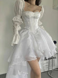 MQTIME  -  White Elegant Evening Party Mini Dress Women Off Shoulder France Vintage Beach Dress Female Chiffon Korea Prom Dress Summer 2024