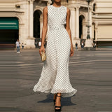 MQTIME  -  Spring Fashion Polka Dost Print A-Line Long Dress Women Elegant O Neck High Waist Evening Dress Summer Sleeveless Bohemian Dress
