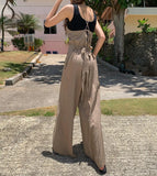 MQTIME  -  Korean Style Summer Female Jumpsuits Elegant Loose Cross Strap High Waist Backless Women Wide Legs Rompers Casual Lady Overalls