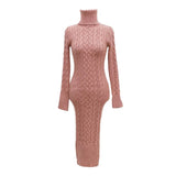 MQTIME  -  Fall/Winter 2025 Women's Sexy High Neck Long Sleeve Midi Fit Hip Knitted Dress