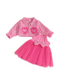 MQTIME  -  Toddler Girl Autumn Ensemble Quilted Long Sleeve Jacket paired with Tulle Patchwork Cami Dress for a Stylish Look