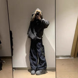  MQTIME  -  Vintage Spliced Leopard Pockets Jeans Loose Wide-Leg Denim Pants Safari Hip Hop Spliced Casual Punk Grunge Trouswers Korea Women