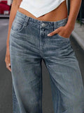 ﻿ MQTIME  -  Autumn women's retro washed low waist wide leg jeans loose mopping version European and American street fashion women's jeans
