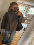 MQTIME  -  Women's Brown Plaid Print Stand Collar Asymmetric Button Front Jacket With Long Sleeves Casual Outerwear 2025 Autumn Lady Coat