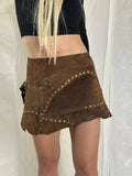 MQTIME  -  Fashion Lrregular lotus Leaf Hem Suede Miniskirt A-line Metal Button Decoration skirt 2025 New Lady Autumn Winter Y2k Clothing