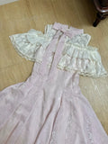 MQTIME  -  Sweet Japanese Pink Fairy Long Dresses Woman French Elegant Lace Patchwork Summer Dress Aesthetic Design Y2k Party Outfits