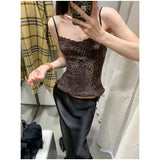 MQTIME  -  Summer Leopard Print Small Sling Y2K Women European Style Chic Design Tops Sleeveless Fashion Femmes Lace Sexy Cropped Vest Tops