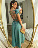 Mqtime Elegant Long Dress Summer Fashion Backless Thin Belt Dress for Women 2024 Temperament Low Neck A-line Vintage Dress Vestidos