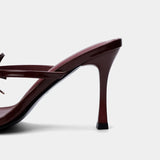  MQTIME  -  Luxury Burgundy Heeled Sandals Women Double Bow Decoration Backless High Heels Ladies Elegant Party Designer Stiletto Slippers
