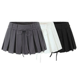 MQTIME  -  2024 Summer New Product Women's Retro Strap Design Solid A-line Mid Waist Pleated Half skirt