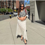 MQTIME  -  Fashion Minimal Zebra Print Leisure Blouse Classic V Neck Fluffy White Feather Cuffs Top Women Autumn City Casual Walk Blouse