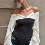  MQTIME  -  Right-angled Shoulders, Straight Shoulders, Contrasting Colors, Gentle and Thin, Knitted Base Top, New Style