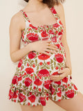 MQTIME  -  Women s Maternity Floral Print Square Neck Ruffle Hem Tank Top and Elastic Waist Shorts Set for Pregnancy Lounge Outfit - 2