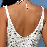 MQTIME  -  Coolgirlslook Sexy Crochet Knit Dress Women Spaghetti Strap Sheer Openwork Midi Beach Vacation Cover Up Hottie Vestidos