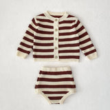 MQTIME  -  Autumn new baby clothing, 0-3 year old male and female babies, striped knitted suit cardigan+pants