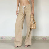  MQTIME  -  Japanese Style Drawstring Low Waist Casual Pants Women Loose Fit Solid Color Retro Straight Leg