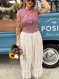 MQTIME  -  Lace Patchwork Elastic Waist Trousers Women Casual High-waisted Lace-up Loose Wide Leg Pants Lady Street Chic Bottom