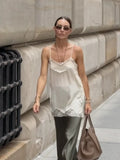 MQTIME  -  Solid Lace Patchwork Sling Tops Lady Casual Sleeveless V Neck Chic Loose Backless Short Vest Summer Vacation Street Wear