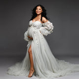 MQTIME  -  Elegant Lace Appliques Maternity Wedding Dress Off-Shoulder Organza Mesh Prom Party Gowns High Slit  Photography Dresses