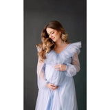 MQTIME  -  Baby Shower Dress, Blue Maternity Dress, Puff Sleeve Dress, Pregnancy Photoshoot, Plus Size Maternity,  Tulle Gown Maternity
