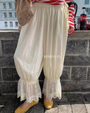 MQTIME  -  Casual Lace Patchwork Elastic Waist Trouser Women Chic High-waisted Lace-up Loose Wide-leg Ninth Pants Lady Street Trousers