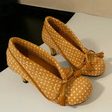 MQTIME  -  French Polka Dot Bow Tassel High Heels Women Thick Heel Design Sense Horse Hair Shoes Comfortable Shoes